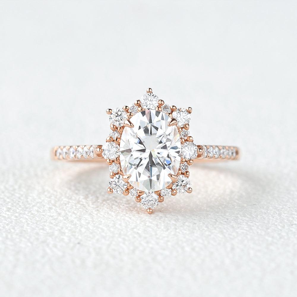 1.33 CT Oval Cut Halo Pave Moissanite Engagement Ring