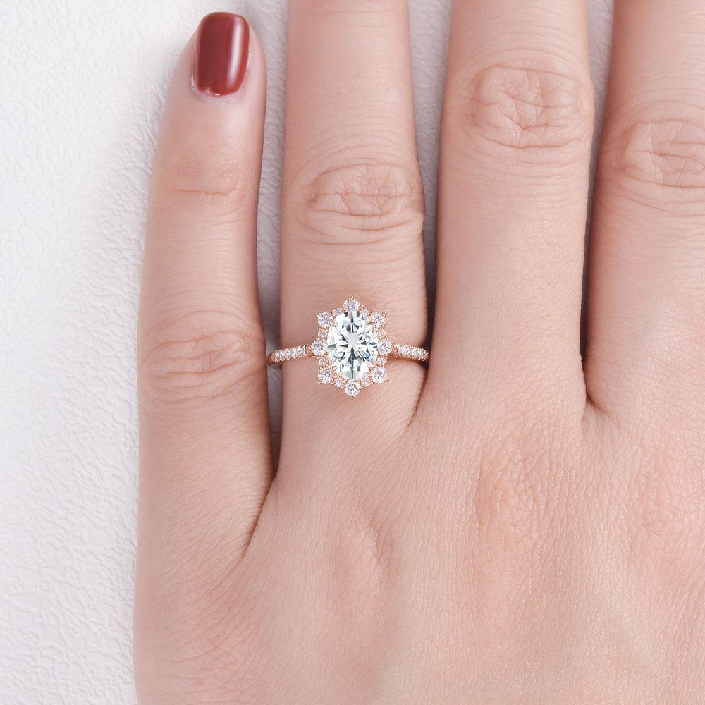 1.33 CT Oval Cut Halo Pave Moissanite Engagement Ring