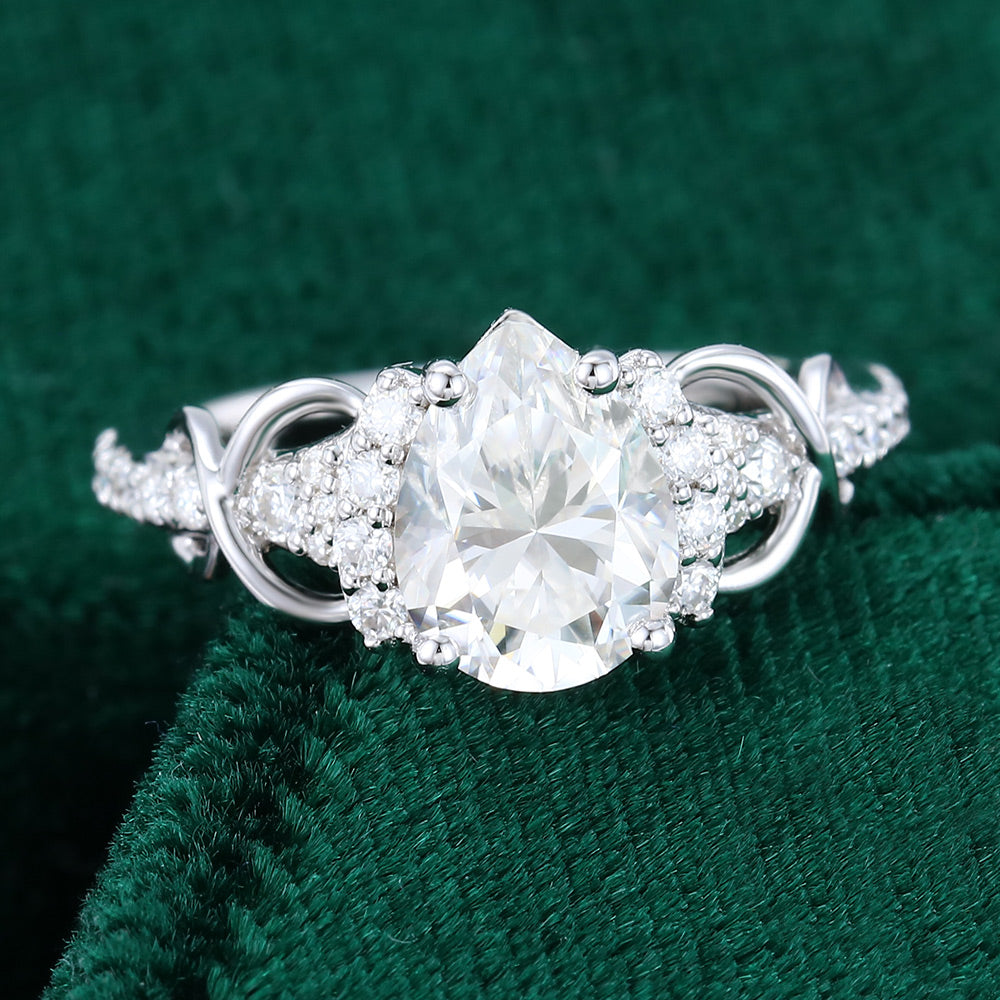 1.0 CT Pear Shaped Moissanite Cluster Engagement Ring