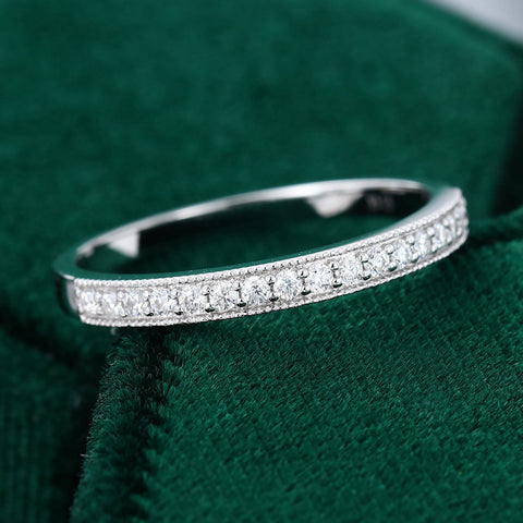 0.17 CT Round Moissanite Milgrain Half Eternity Wedding Band