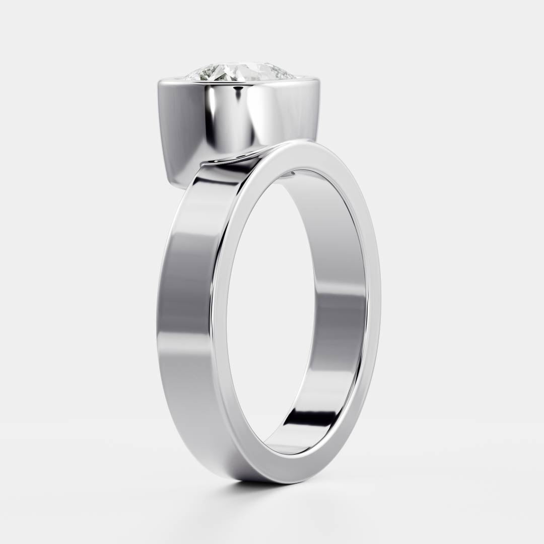 East-West Elongated Cushion: Chunky Bezel Solitarie Lab Grown Diamond