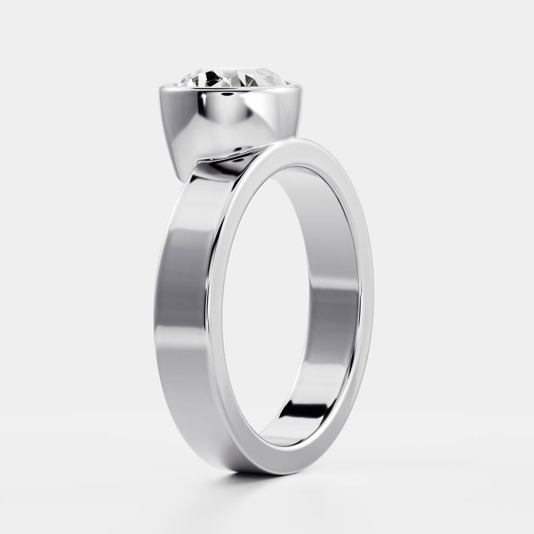 East-West Pear: Chunky Bezel Solitaire Lab Grown Diamond