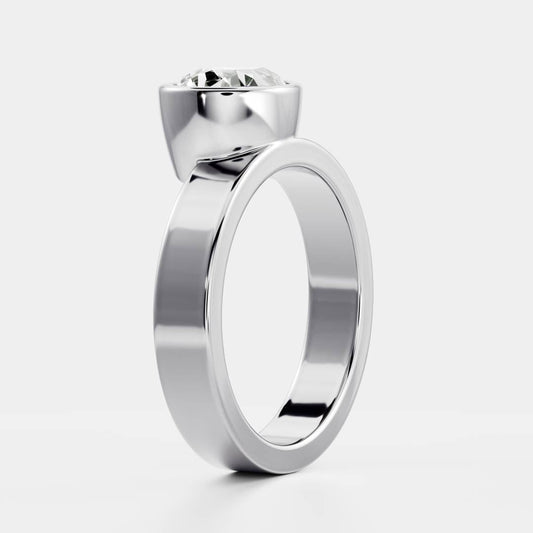 East-West Pear: Chunky Bezel Solitaire Lab Grown Diamond Engagement Ring