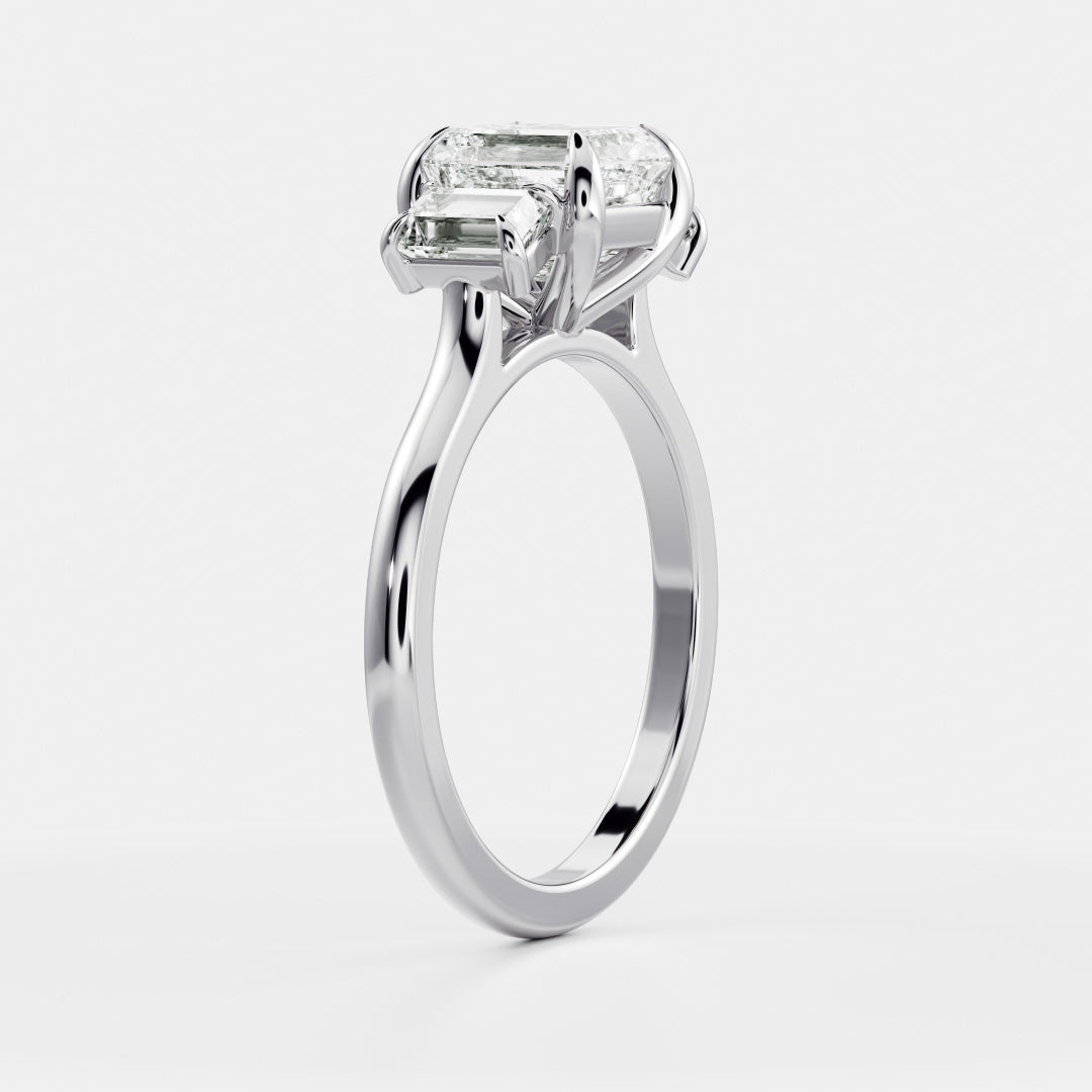 2 CT Asscher: Three Stone Lab Grown Diamond Engagement Ring
