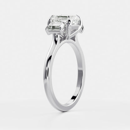 2 CT Asscher: Three Stone Lab Grown Diamond Engagement Ring