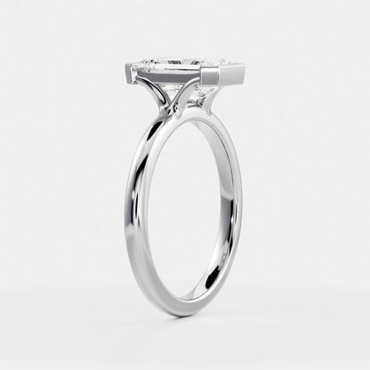 2 CT Emerald: Half Bezel Lab Grown Diamond Engagement Ring