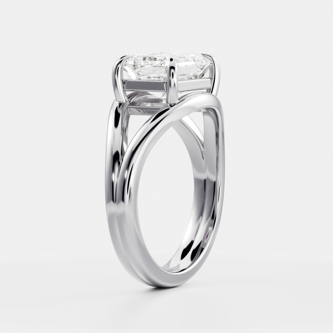 2 CT East West Asscher: Split Shank Lab Grown Diamond Engagement Ring