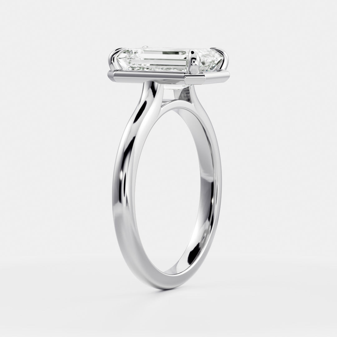 2.5 CT Emerald: Pronged Bezel Lab Grown Diamond Engagement Ring