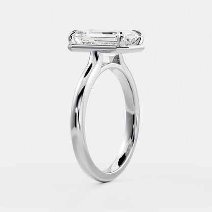2.5 CT Emerald: Pronged Bezel Lab Grown Diamond Engagement Ring