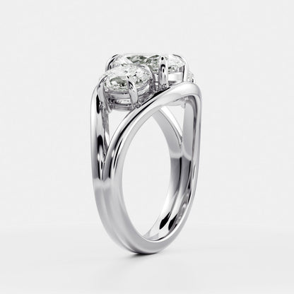 2.5 CT Oval: Three Stone Split Shank Lab Grown Diamond