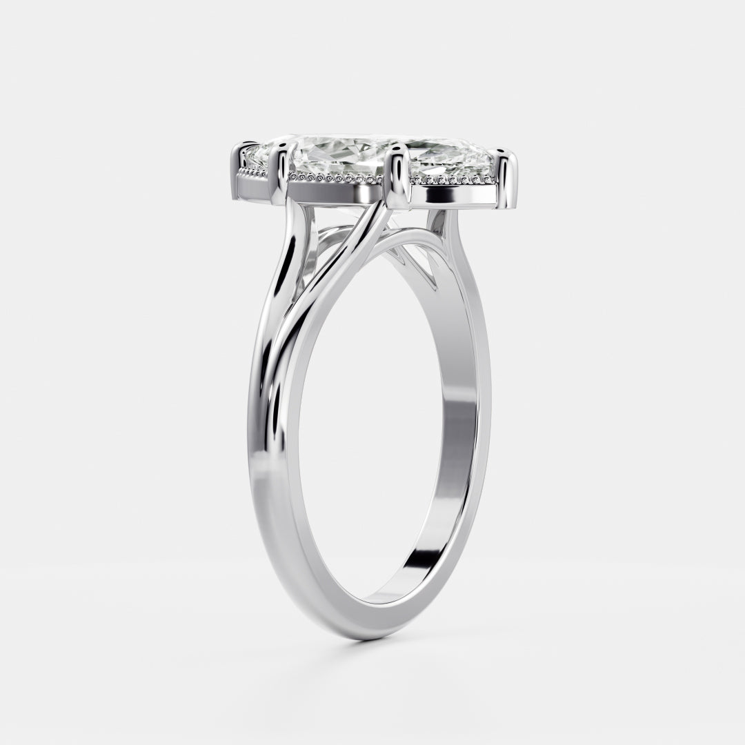 2.5 CT Marquise: Pronged Bezel Split Shank Lab Grown Diamond Engagement Ring