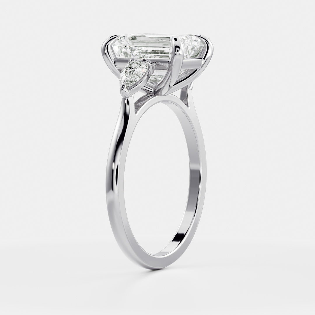 Emerald: Three Stone Cathedral Lab Grown Diamond