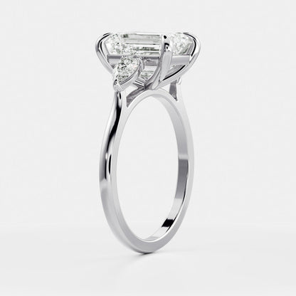 Emerald: Three Stone Cathedral Lab Grown Diamond
