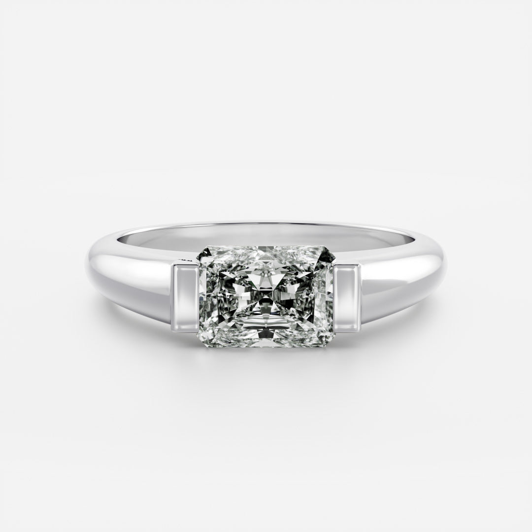 1.5 CT Radiant: Half Bezel Signet Lab Grown Diamond