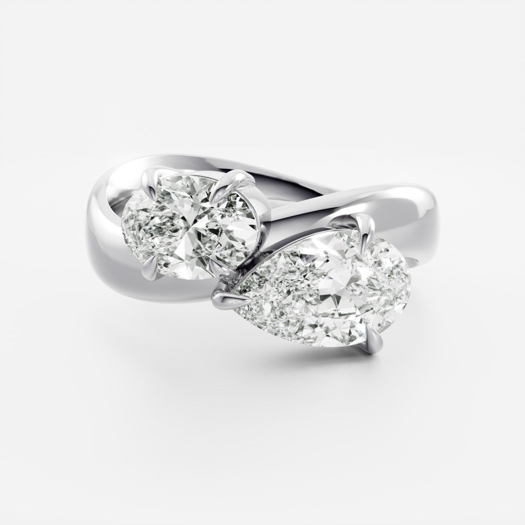 3 CT Oval & Pear: Toi Et Moi Curved Lab Grown Diamond