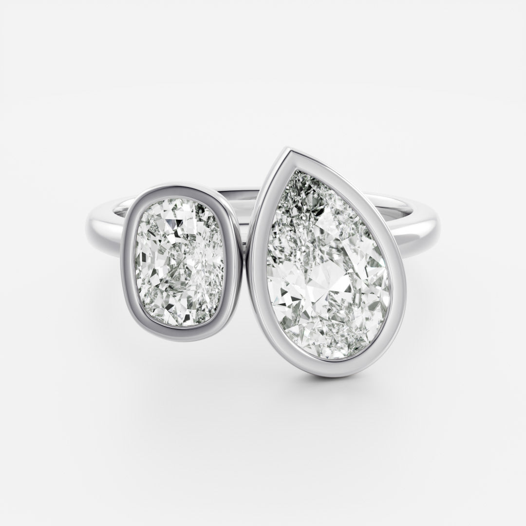 2.5 CT Elongated Cushion & Pear: Bezel Toi Et Moi Lab Grown Diamond
