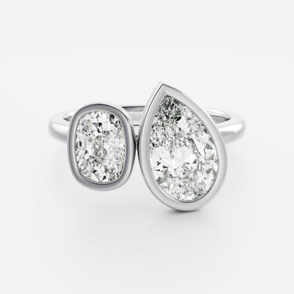 2.5 CT Elongated Cushion & Pear: Bezel Toi Et Moi Lab Grown Diamond