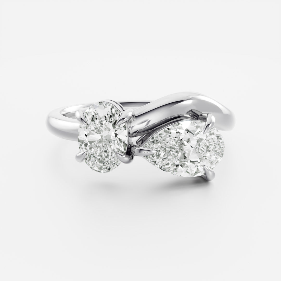 2 CT Oval & Pear: Curved Toi Et Moi Lab Grown Diamond