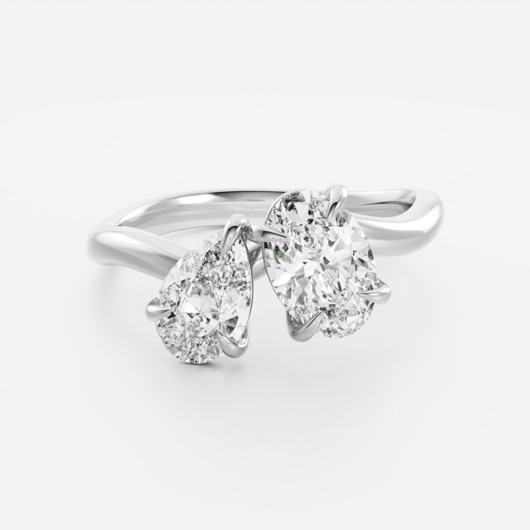 2 CT Pear & Oval: Curved Toi Et Moi Lab Grown Diamond Engagement Ring