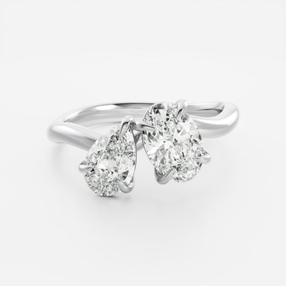 2 CT Pear & Oval: Curved Toi Et Moi Lab Grown Diamond Engagement Ring