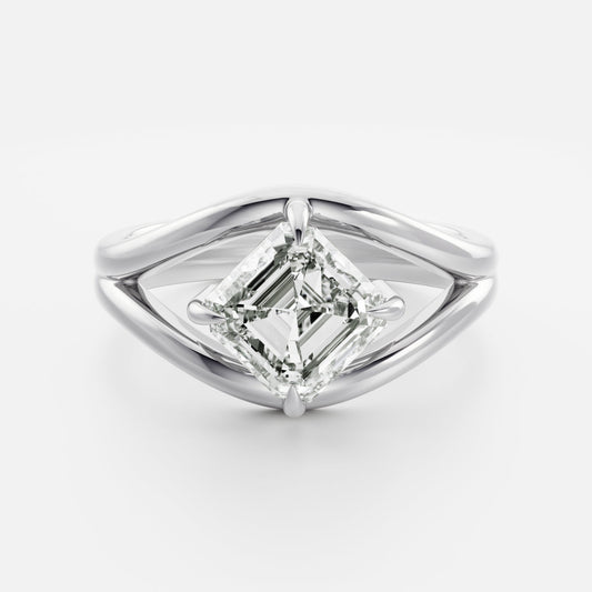 East-West Asscher: Split Shank Lab Grown Diamond Engagement Ring