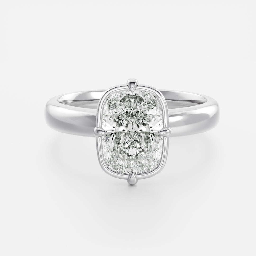 2.5 CT Elongated Cushion: Pronged Bezel Lab Grown Diamond Engagement Ring