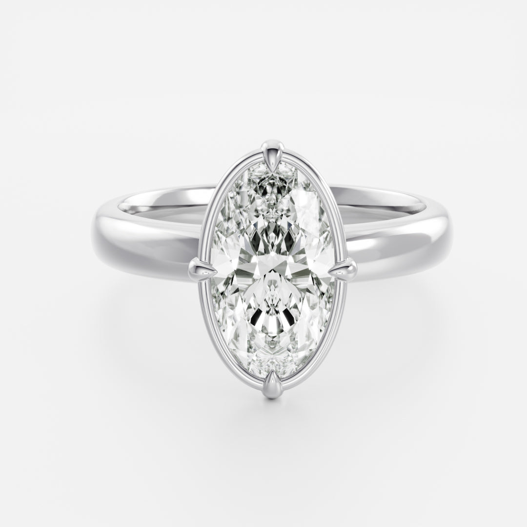 2 CT Moval : Bezel Solitaire Prongs Lab Grown Diamond Engagement Ring