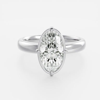 2 CT Moval : Bezel Solitaire Prongs Lab Grown Diamond Engagement Ring