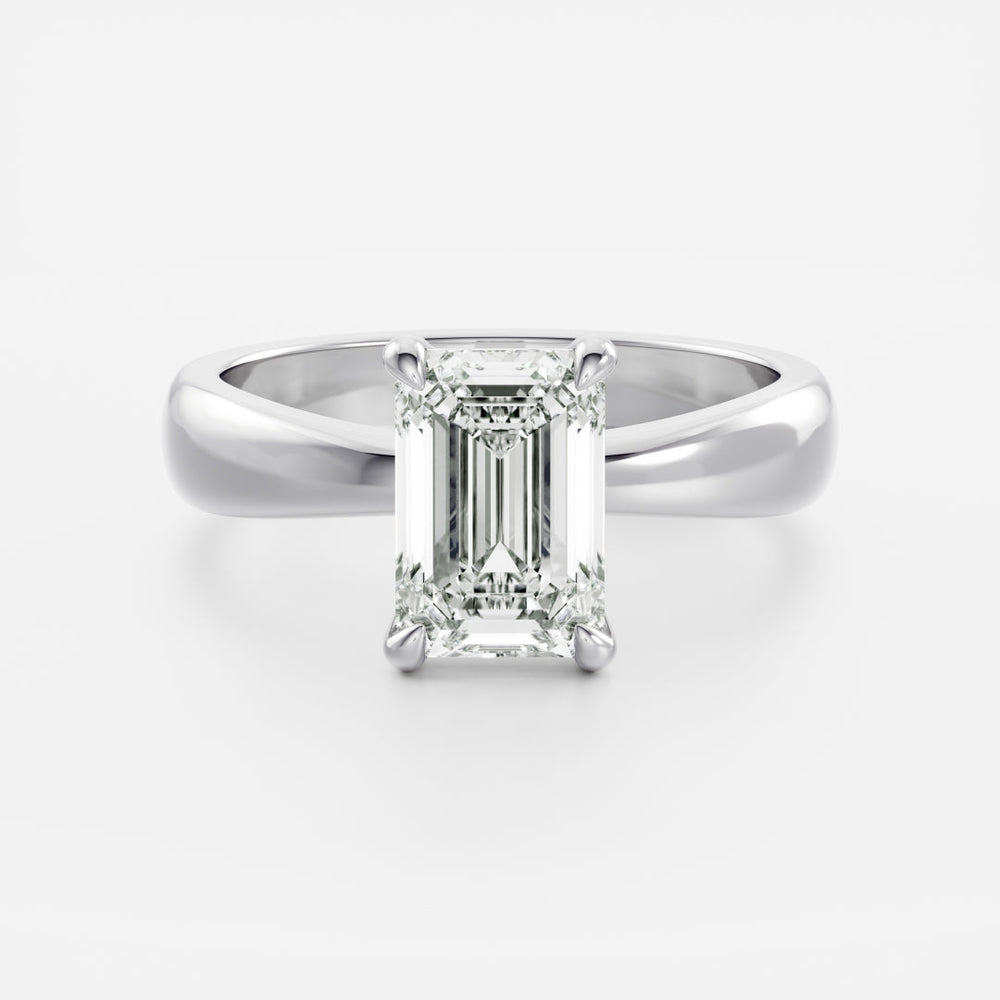 Emerald: Tapered Solitaire Lab Grown Diamond Engagement Ring