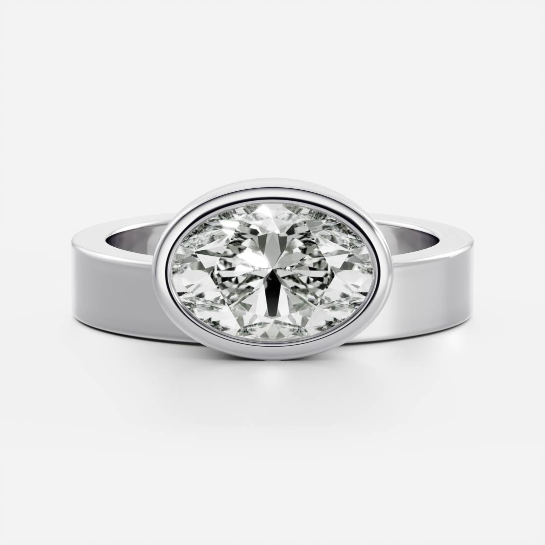 East-West Oval: Chunky Bezel Solitaire Lab Grown Diamond