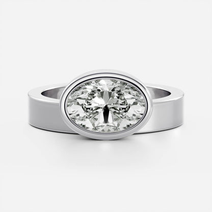 East-West Oval: Chunky Bezel Solitaire Lab Grown Diamond