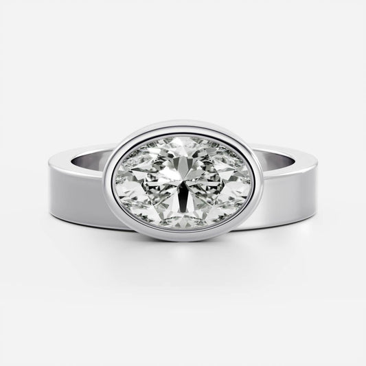 East-West Oval: Chunky Bezel Solitaire Lab Grown Diamond Engagement Ring