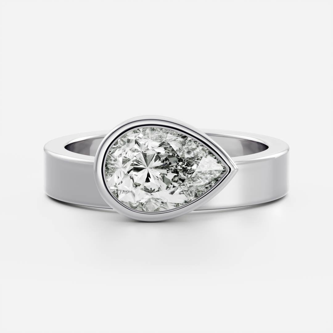East-West Pear: Chunky Bezel Solitaire Lab Grown Diamond