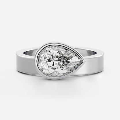 East-West Pear: Chunky Bezel Solitaire Lab Grown Diamond