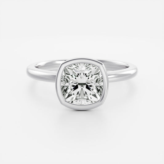 Cushion: Bezel Solitaire Lab Grown Diamond Engagement Ring