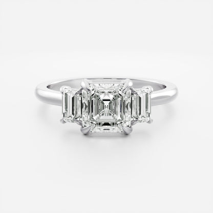 2 CT Asscher: Three Stone Lab Grown Diamond Engagement Ring