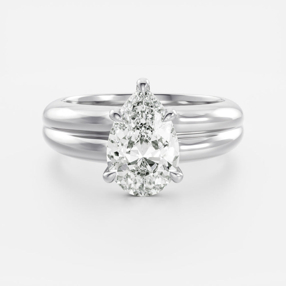 Pear: Double Band Solitaire Lab Grown Diamond Engagement Ring