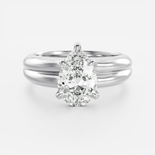 Pear: Double Band Solitaire Lab Grown Diamond Engagement Ring