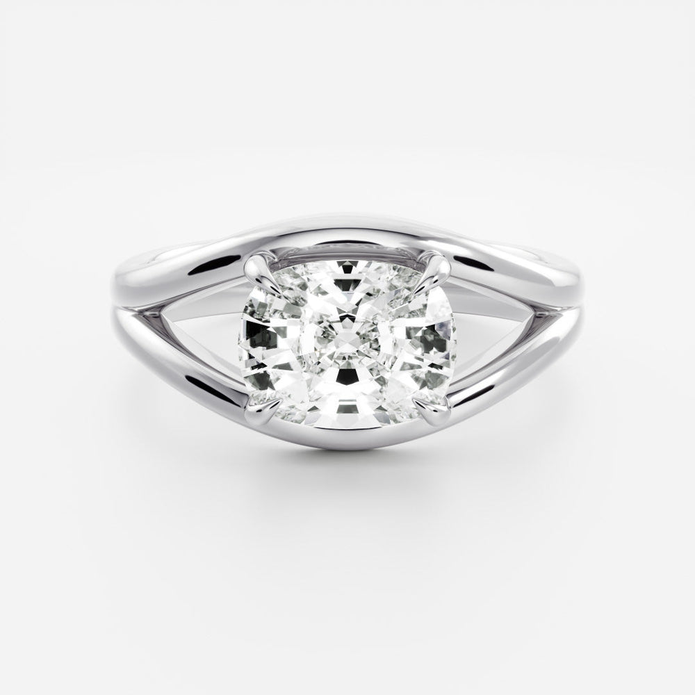 East-West Elongated Cushion: Split Shank Lab Grown Diamond Engagement Ring