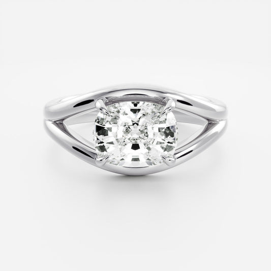 East-West Elongated Cushion: Split Shank Lab Grown Diamond Engagement Ring