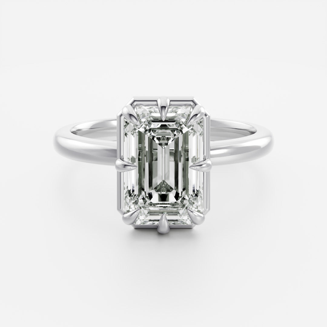 2.5 CT Emerald: Pronged Bezel Lab Grown Diamond