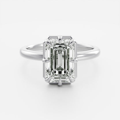 2.5 CT Emerald: Pronged Bezel Lab Grown Diamond
