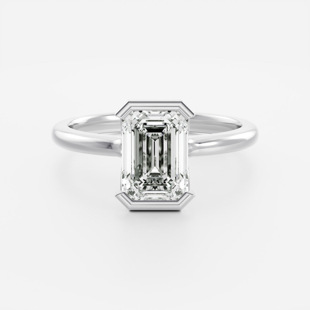 2 CT Emerald: Half Bezel Lab Grown Diamond Engagement Ring