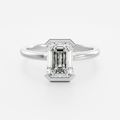 2 CT Emerald: Half Bezel Lab Grown Diamond Engagement Ring