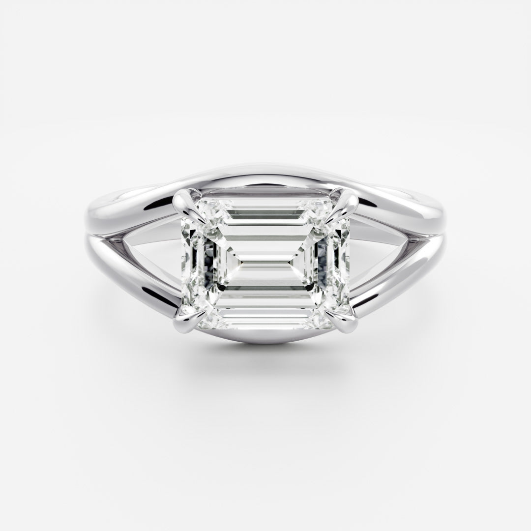 2 CT East West Asscher: Split Shank Lab Grown Diamond Engagement Ring