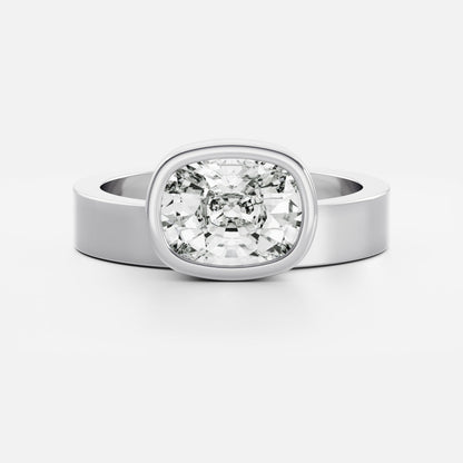 East-West Elongated Cushion: Chunky Bezel Solitarie Lab Grown Diamond