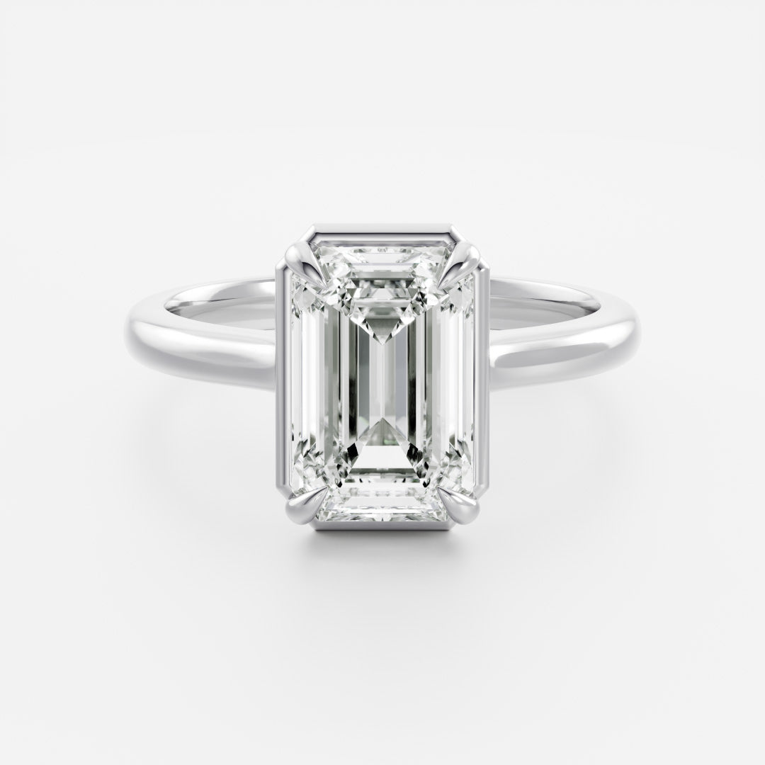 2.5 CT Emerald: Pronged Bezel Lab Grown Diamond Engagement Ring