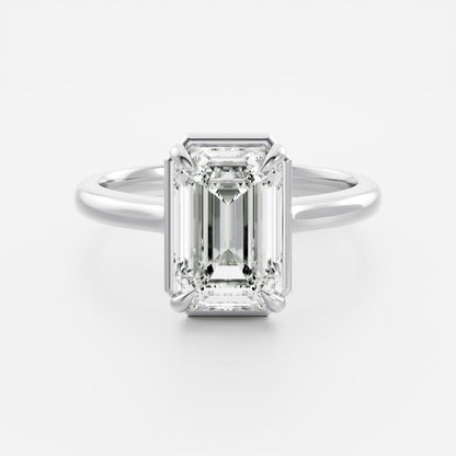2.5 CT Emerald: Pronged Bezel Lab Grown Diamond Engagement Ring