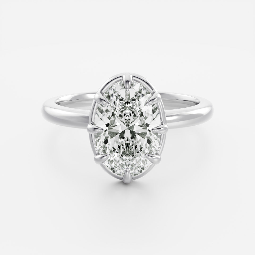 2.5 CT Oval: Pronged Bezel Lab Grown Diamond Engagement Ring
