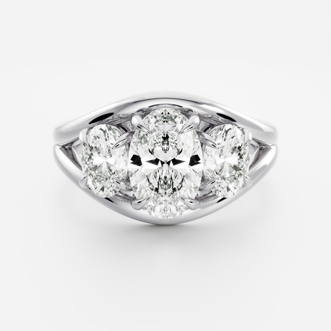 2.5 CT Oval: Three Stone Split Shank Lab Grown Diamond